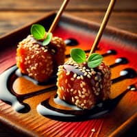 Тапас с тунцом кунжутом и соусом терияки для фуршета в Алматы, кейтеринг